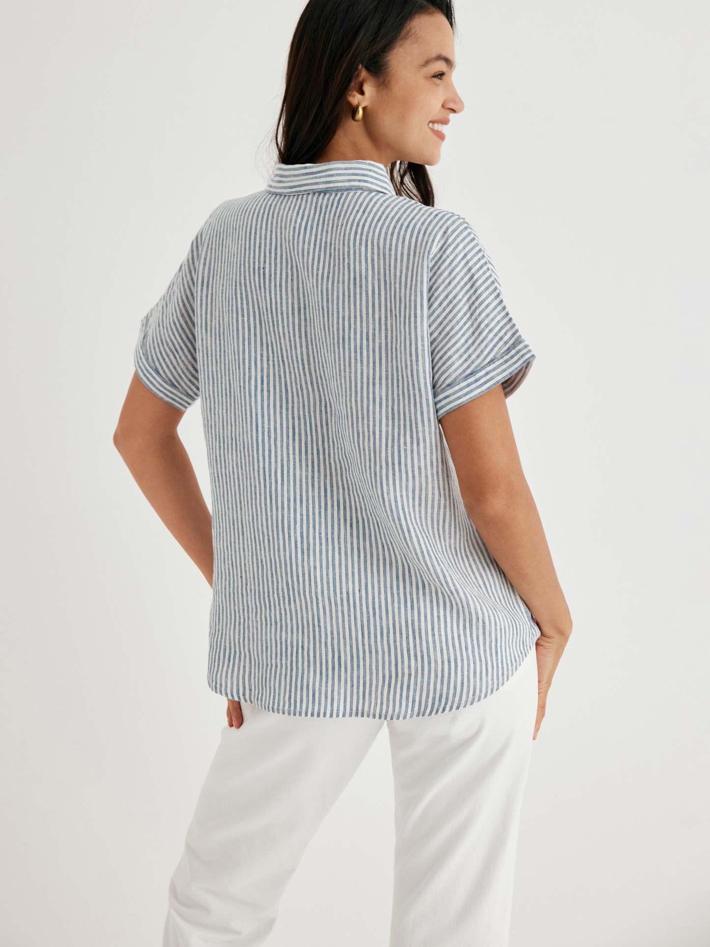 Cozinen 100% Linen Striped Classic Button-Front Shirt