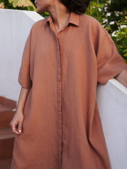 Women's Shirt Button Cotton Linen Dress