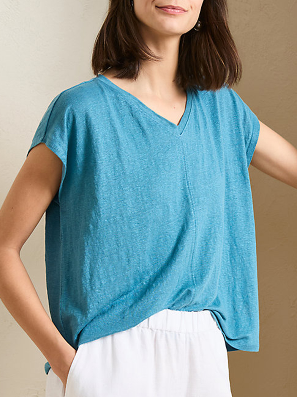 COZINEN Women's Solid Color V-Neck Short Sleeve Top