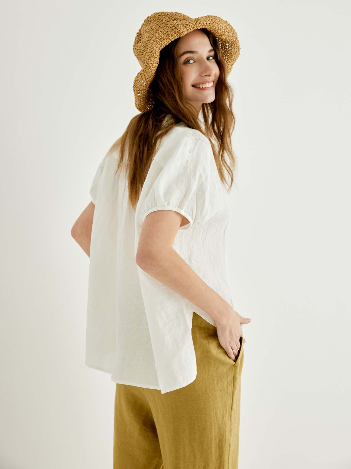 Cozinen 100% Linen Button-Up Loose Shirt