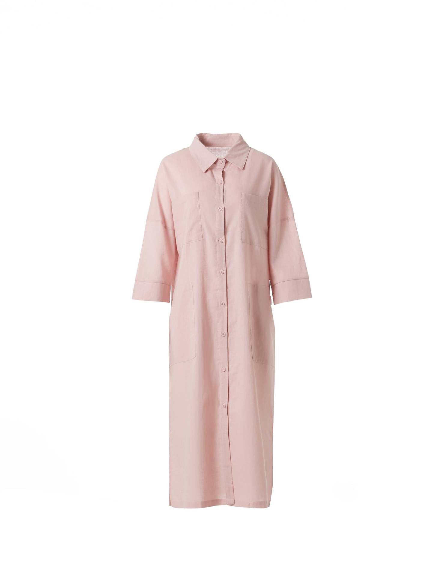 COZINEN Women's Casual lapel pocket solid color split shirt dress