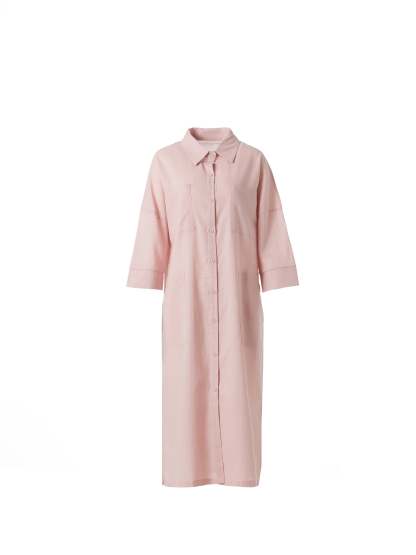 COZINEN Women's Casual lapel pocket solid color split shirt dress