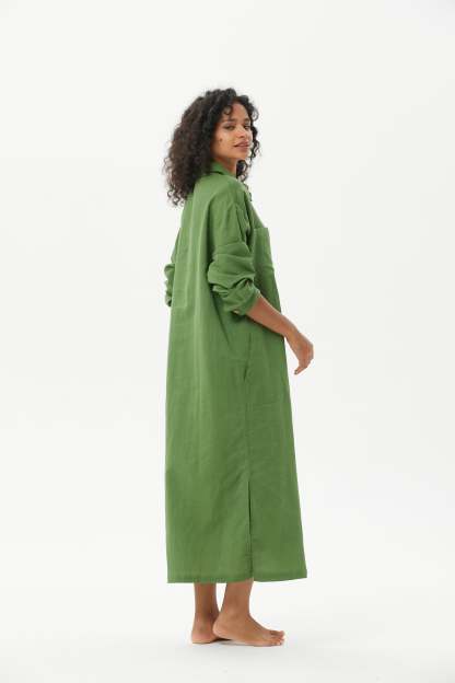 COZINEN Women's Casual lapel pocket solid color split shirt dress