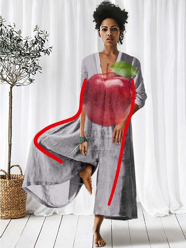 V-neck Long-Sleeved Jumpsuit