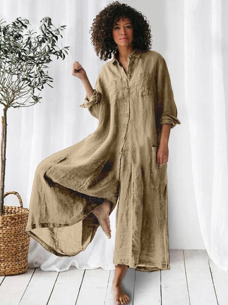 Linen Cotton Wabi Sabi Loose Casual Jumpsuit Cozinen