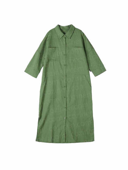 COZINEN Women's Casual lapel pocket solid color split shirt dress