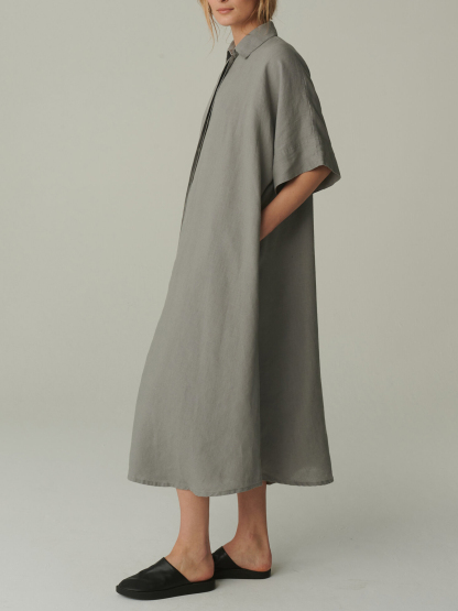 Women's Shirt Button Cotton Linen Dress