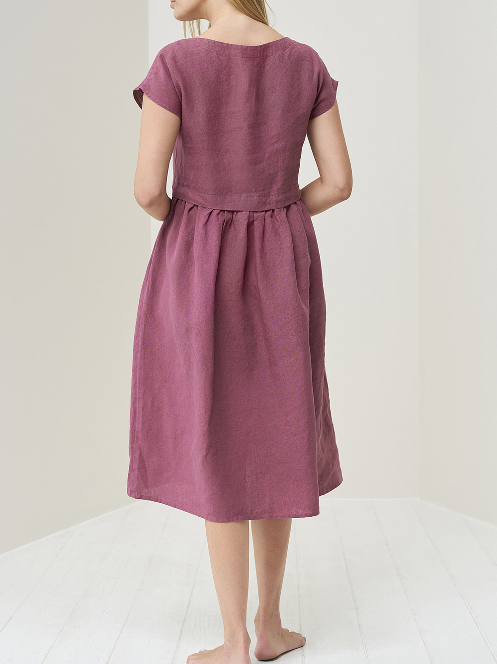 COZINEN Women's Solid Color Round Neck Short Sleeve Pocket Dress