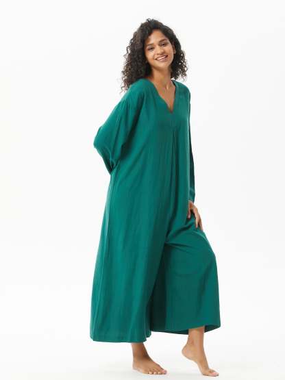 V-neck Long-Sleeved Jumpsuit