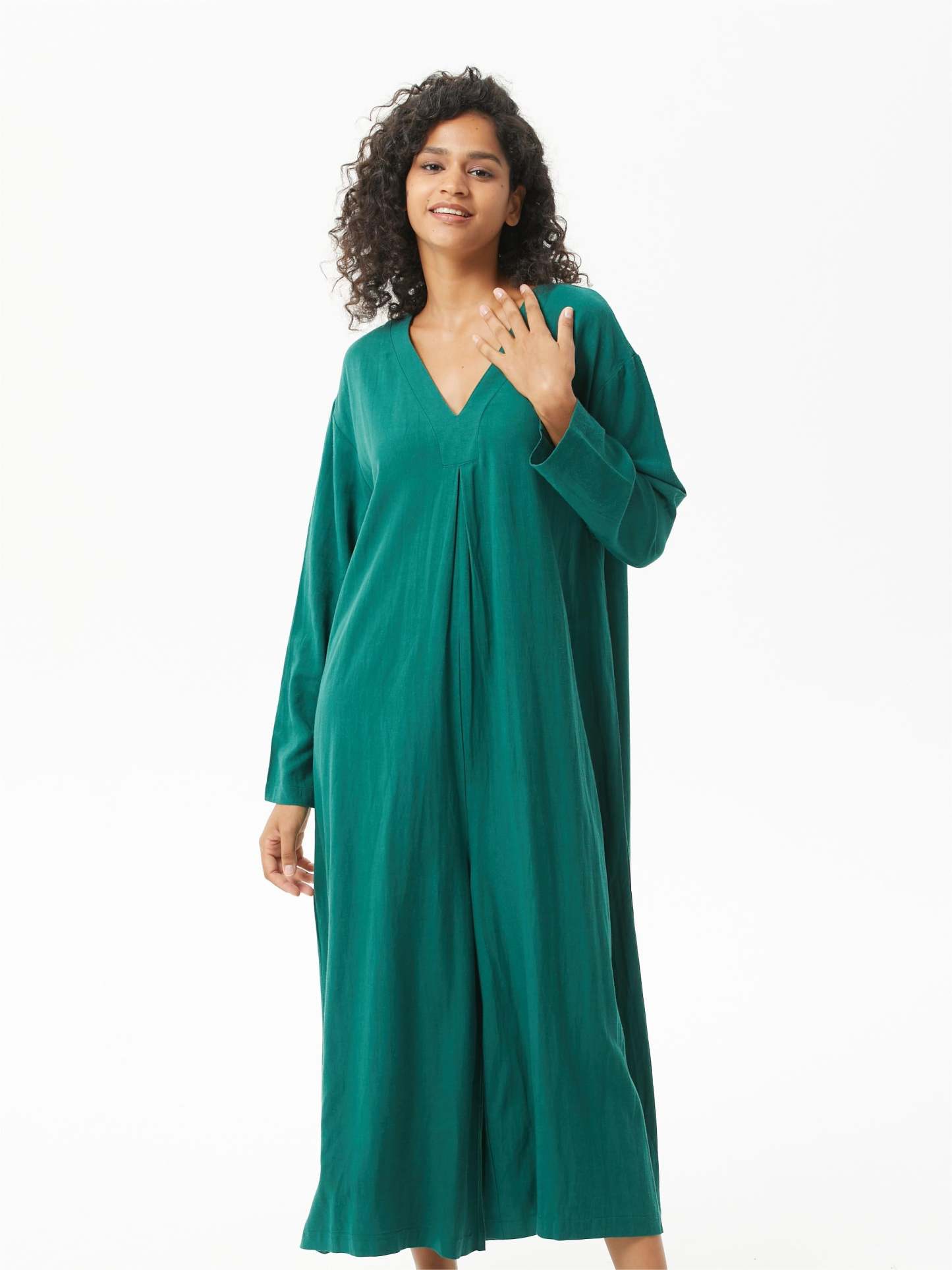 V-neck Long-Sleeved Jumpsuit
