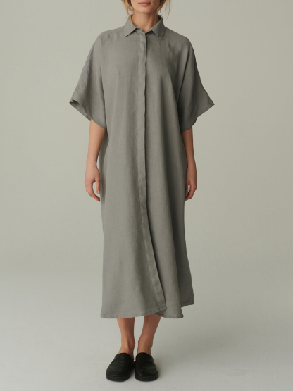 Women's Shirt Button Cotton Linen Dress