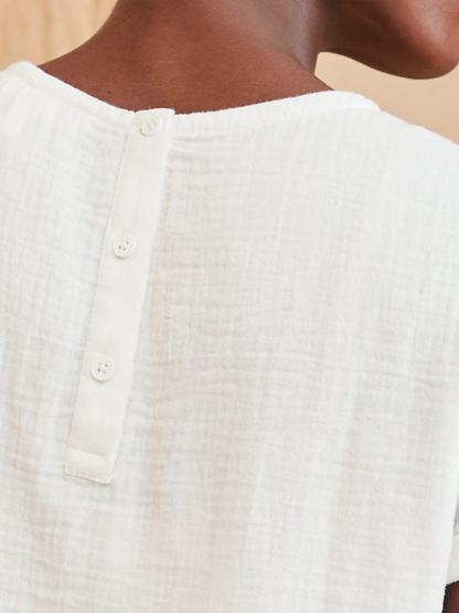 COZINEN Women's Solid Color Round Neck Short Sleeve Pocket Top