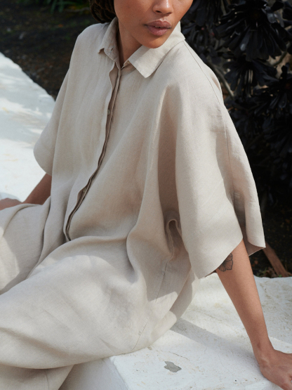 Women's Shirt Button Cotton Linen Dress