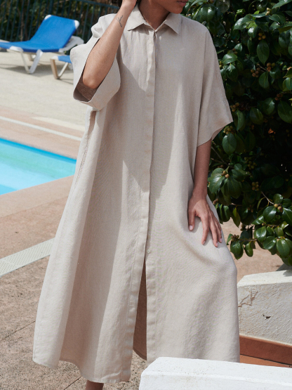 Women's Shirt Button Cotton Linen Dress