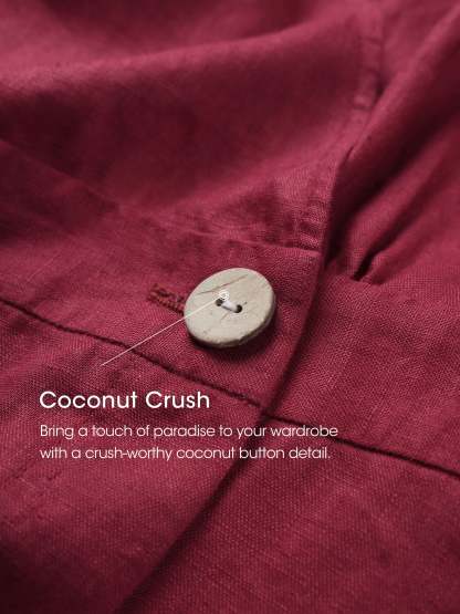 Cozinen 100% Linen V-neck Button-Waist Midi Dress