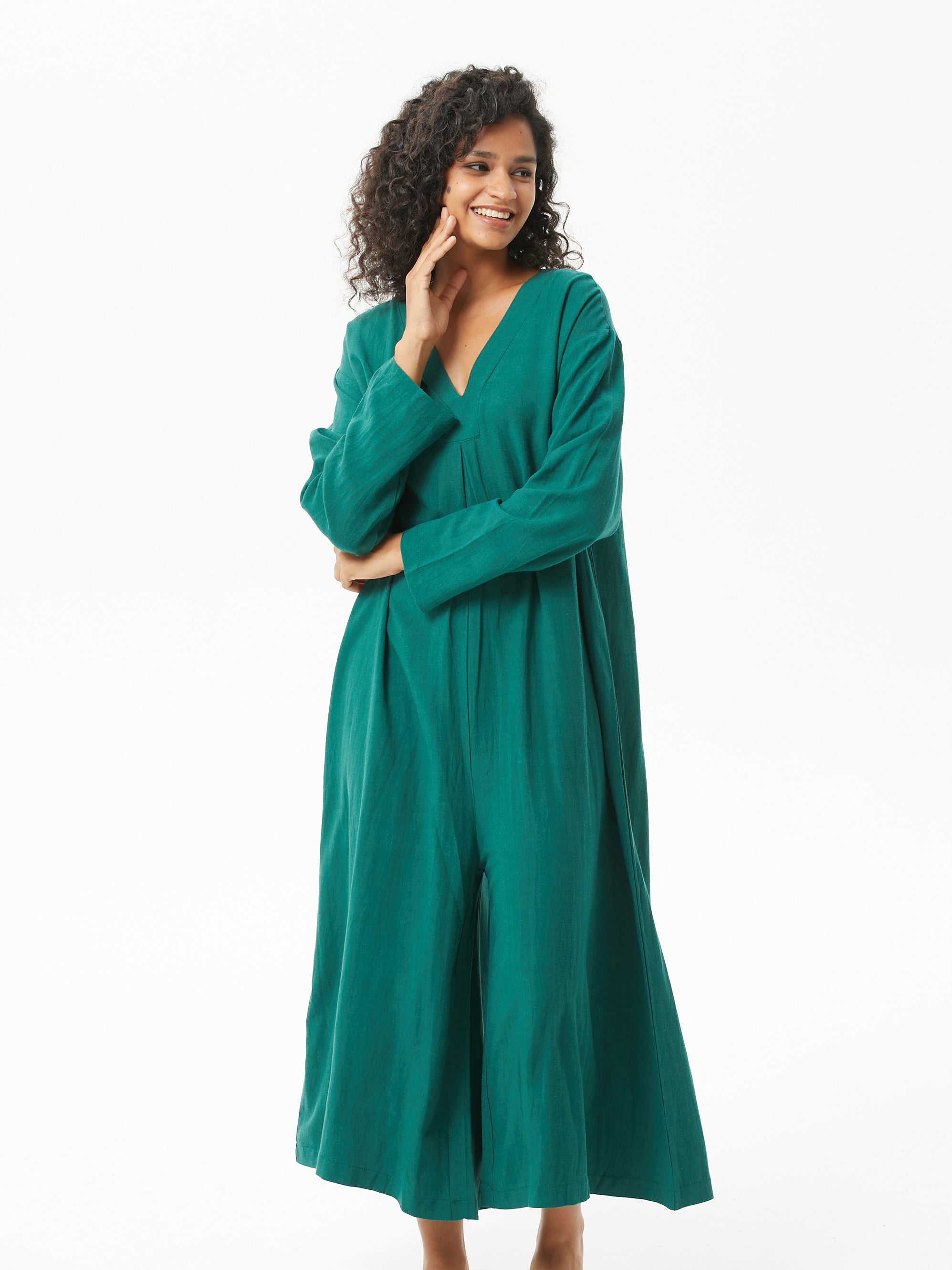 V-neck Long-Sleeved Jumpsuit