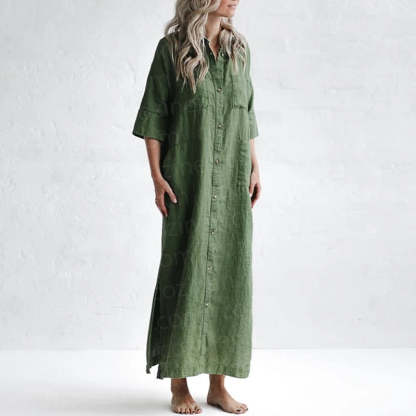 COZINEN Women's Casual lapel pocket solid color split shirt dress