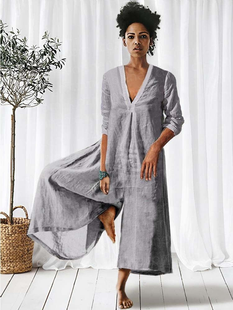 V-neck Long-Sleeved Jumpsuit