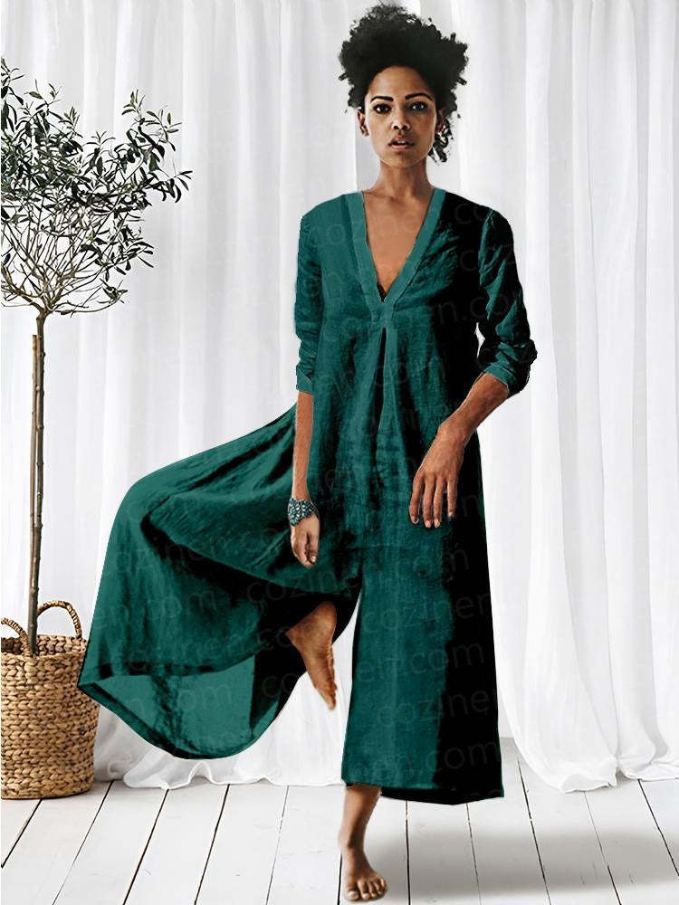 V-neck Long-Sleeved Jumpsuit