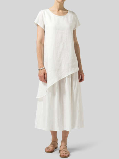 COZINEN Women's Solid Color Separable Double Layer Long Dress Set