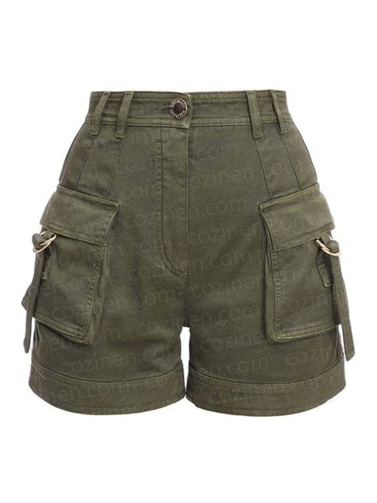 Punk Retro Cargo Solid Shorts Cozinen