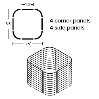 Assembly illustrations of 32" tall 3.5x3.5 raised garden bed kit-Vegega