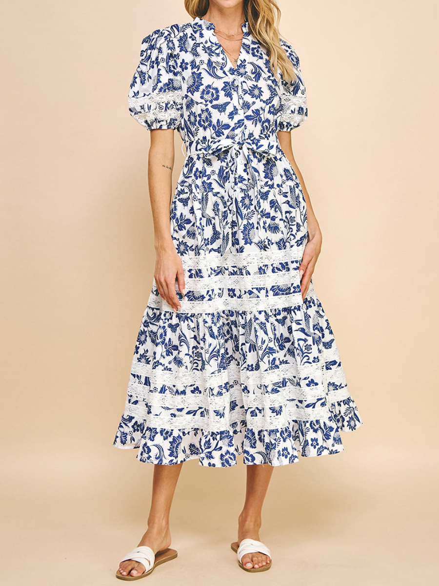 The Blue Floral Lace Maxi Dress