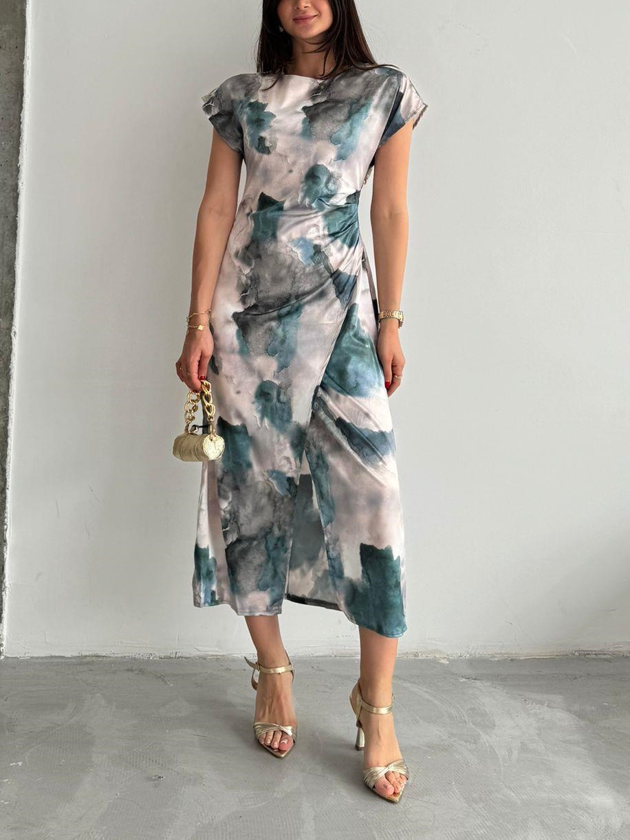Printed Midi Dress With Slit