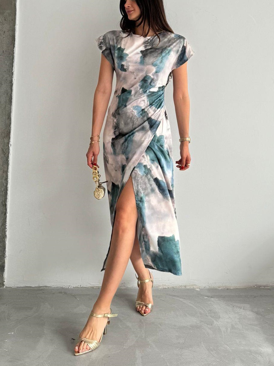 Printed Midi Dress With Slit