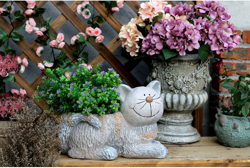 Cat Statue, Sitting Cat Flower Pot Statue, Pet Statue for Garden Courtyard Decoration, Villa Outdoor Decor Gardening Ideas