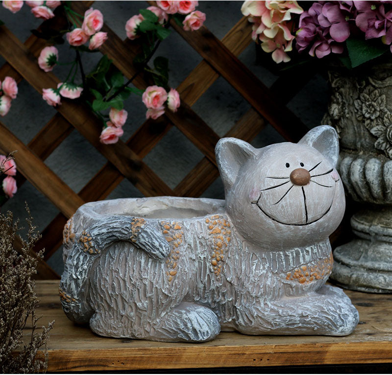 Cat Statue, Sitting Cat Flower Pot Statue, Pet Statue for Garden Courtyard Decoration, Villa Outdoor Decor Gardening Ideas