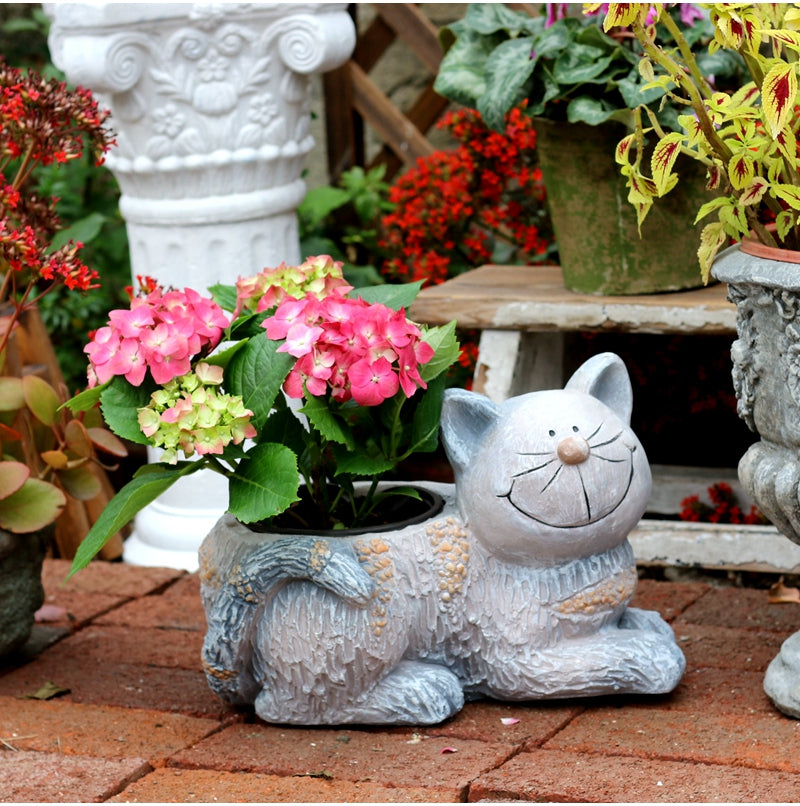 Cat Statue, Sitting Cat Flower Pot Statue, Pet Statue for Garden Courtyard Decoration, Villa Outdoor Decor Gardening Ideas