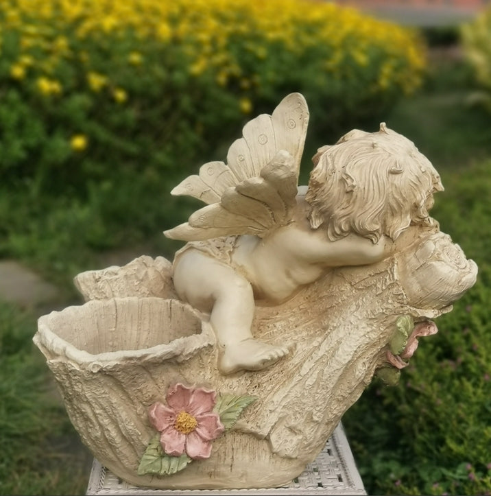 Large Little Angel Flowerpot, Resin Statue for Garden, Creative Modern Statue for Garden Ornaments, Villa Outdoor Decor Gardening Ideas