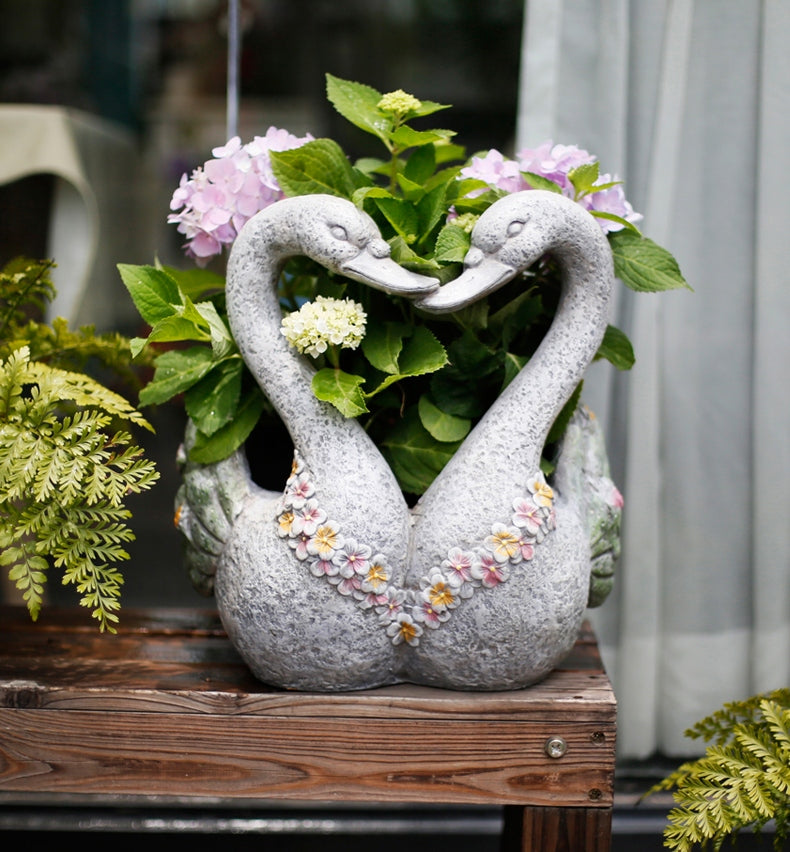 Swan Lovers Flower Pot, Extra Large Animal Statue for Garden Ornament, Swan Lovers Statues, Villa Courtyard Decor, Outdoor Decoration Ideas, Garden Ideas