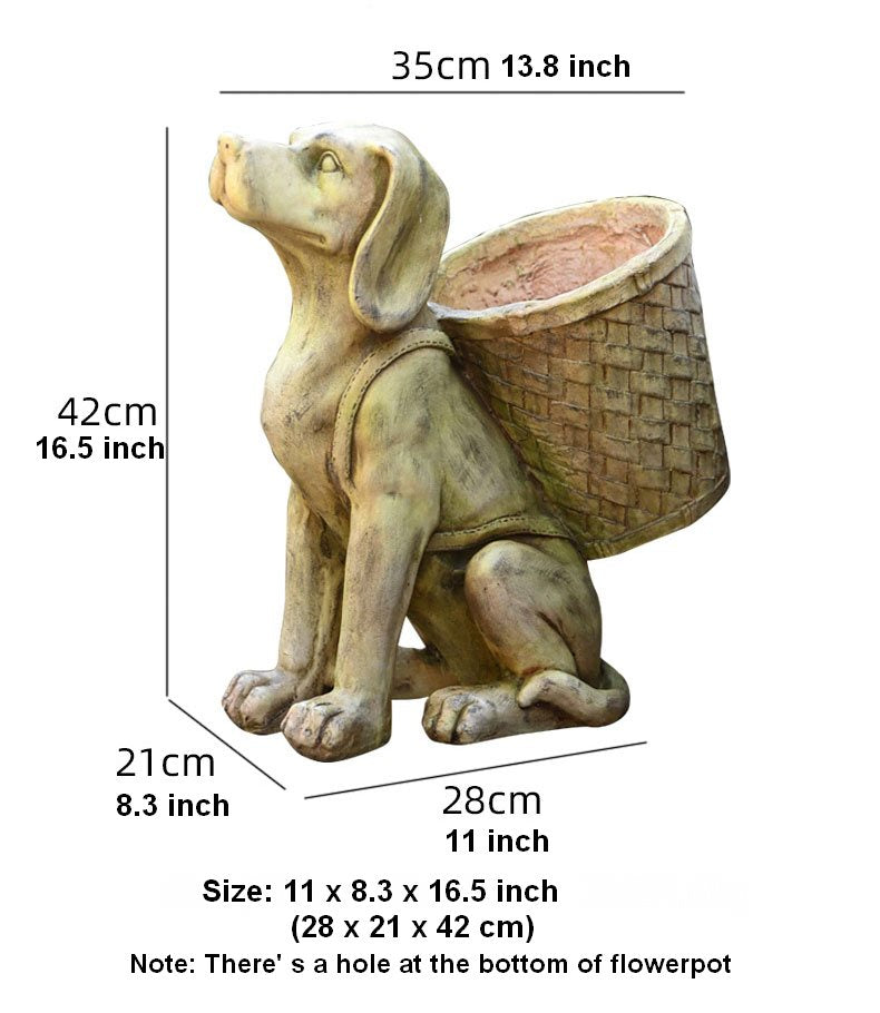 Large Dog Flowerpot, Resin Statue for Garden, Modern Dog Animal Statue for Garden Ornaments, Villa Outdoor Decor Gardening Ideas