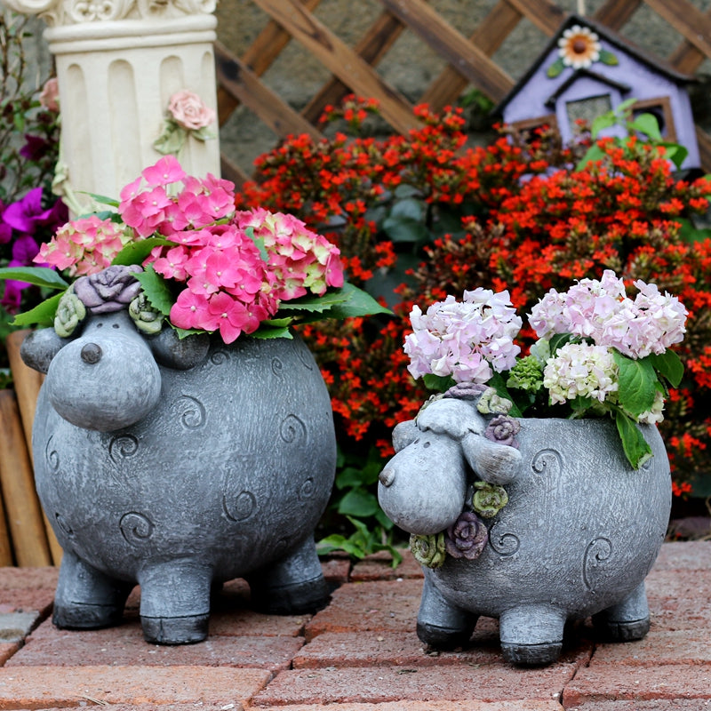 Lovely Sheep Statue, Sheep Flower Pot, Animal Statue for Garden Courtyard Decoration