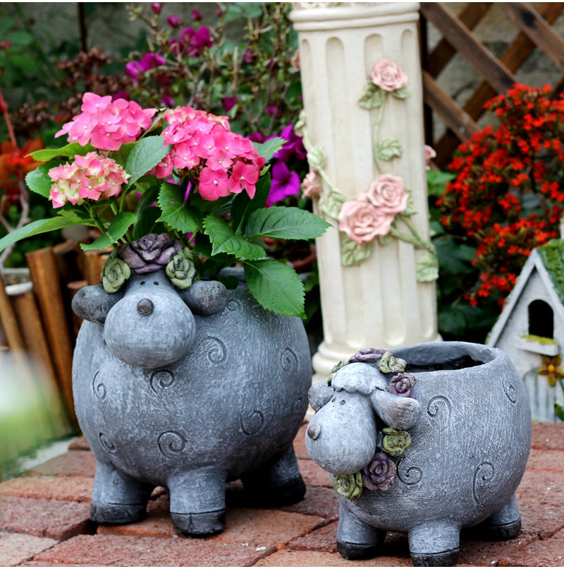 Lovely Sheep Statue, Sheep Flower Pot, Animal Statue for Garden Courtyard Decoration