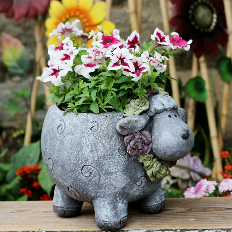 Lovely Sheep Statue, Sheep Flower Pot, Animal Statue for Garden Courtyard Decoration