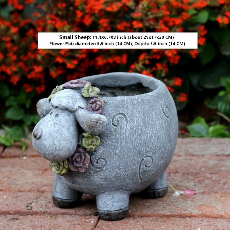 Lovely Sheep Statue, Sheep Flower Pot, Animal Statue for Garden Courtyard Decoration