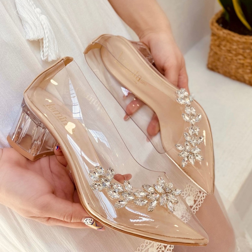 Women Transparent Flower Heeled Shoes