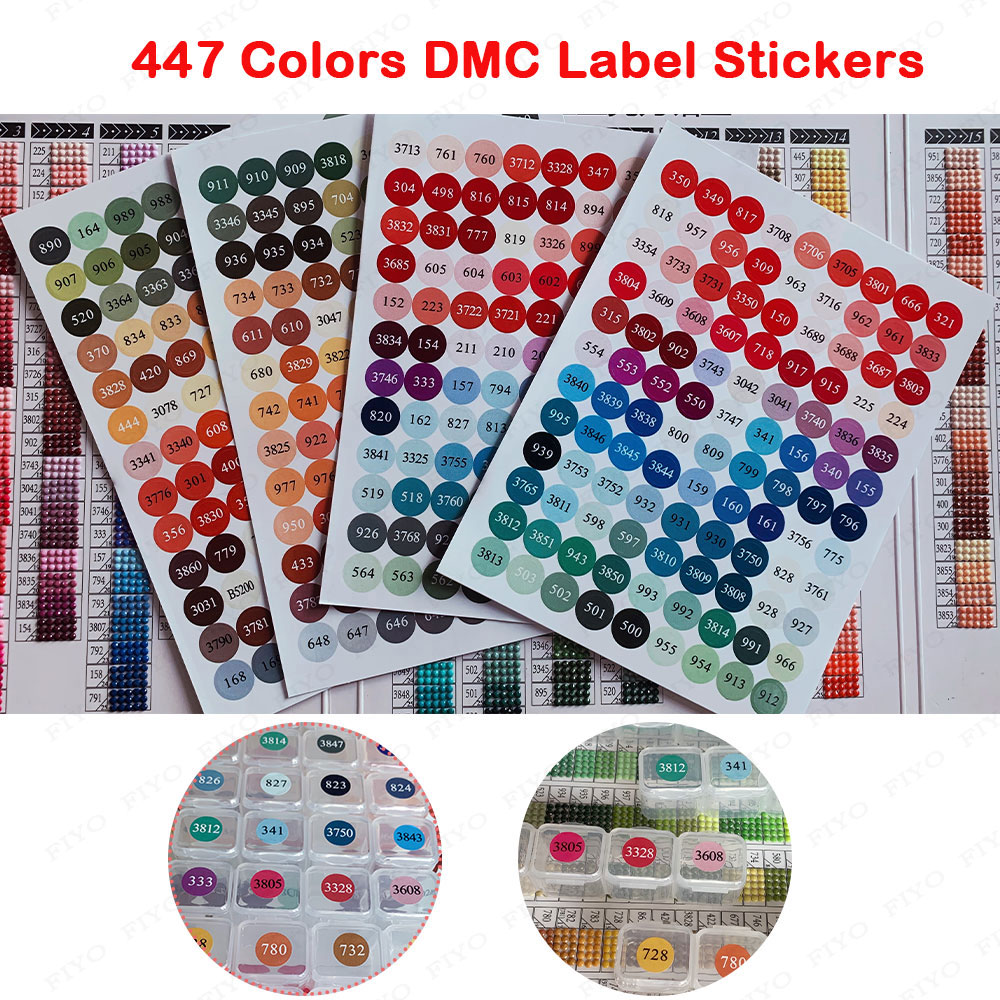 DMC 447 Colors Number Label Stickers for Diamond Painting Storage Box Bottle (Colorful)