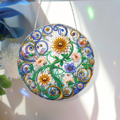 (Upgrade Size)DIY Diamond Painting Art Pendant Colorful Animal Hanging Ornament Kit (Leaves)