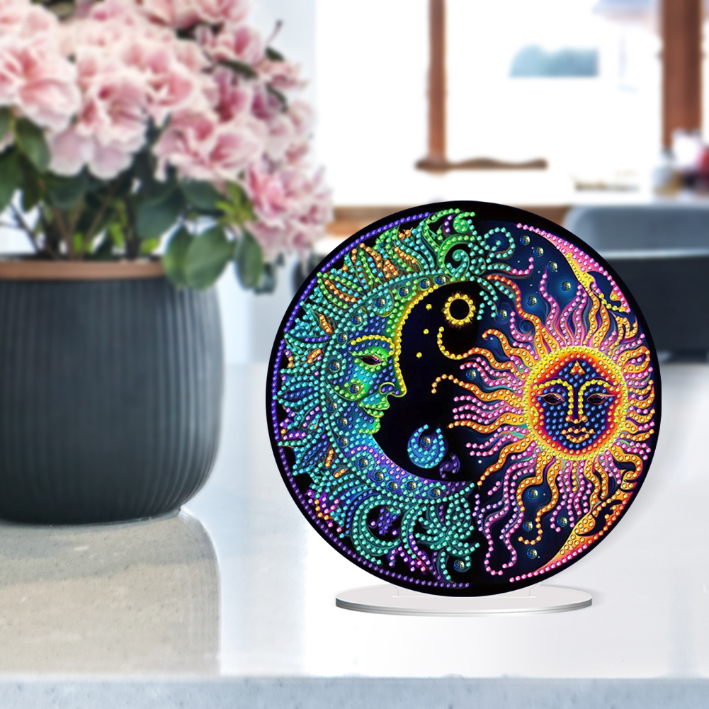 DIY Acrylic Sun and Moon Diamond Painting Desktop Ornament Kit