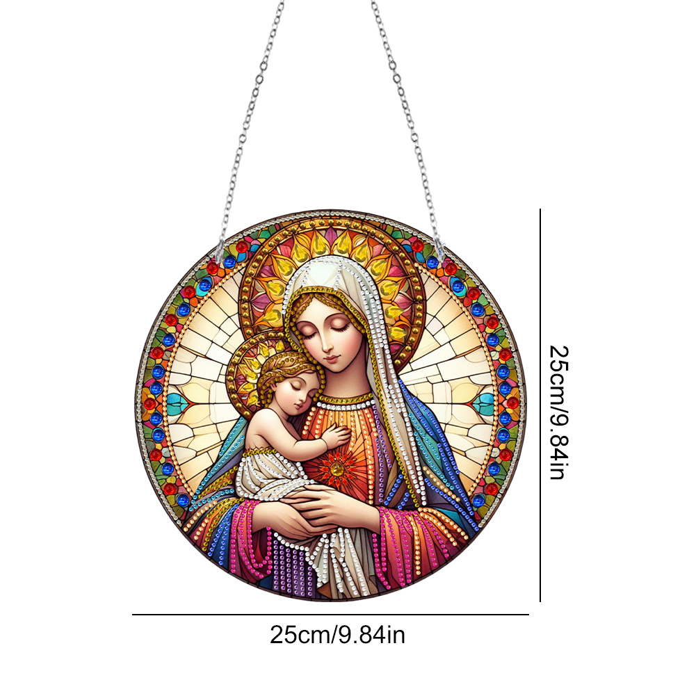 (Upgrade Size)DIY Diamond Painting Art Pendant Colorful Animal Hanging Ornament Kit (Holy Mother)