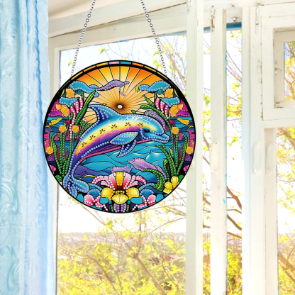 DIY Diamond Painting Art Pendant Colorful Diamond Drawing Hanging Ornament Kit(Dolphin)