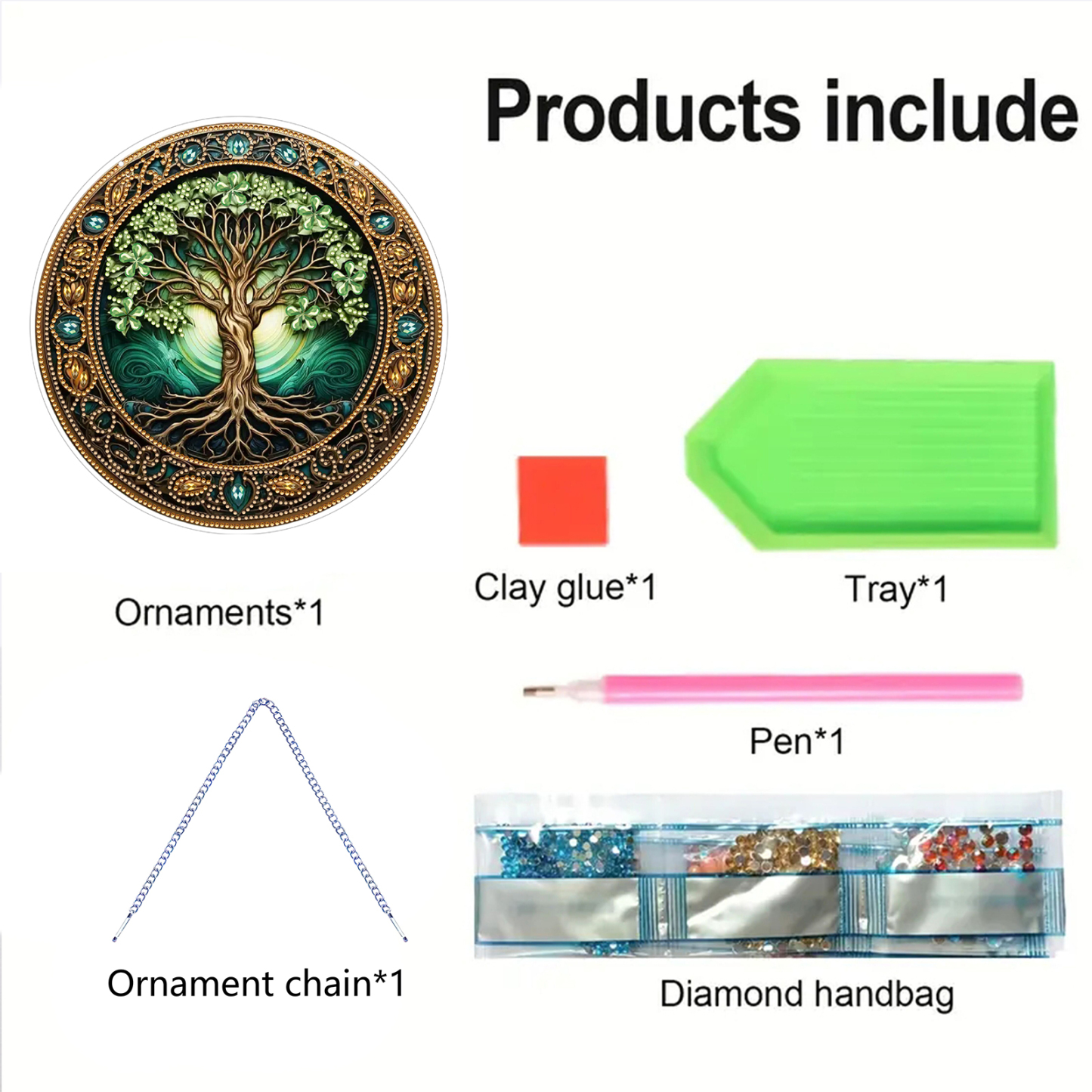(Upgrade Size)DIY Double Sided Effect Diamond Painting Hanging Pendant Kit (Tree)
