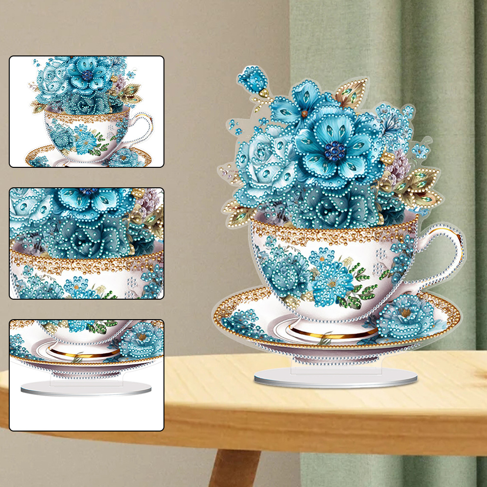 DIY Acrylic Special Shaped Flower Cup Table Top Diamond Painting Ornament Kits