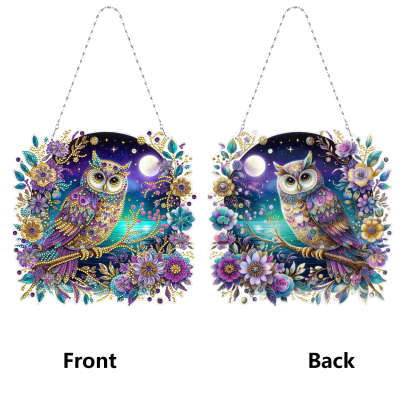 (Upgrade Size)DIY Double Sided Effect Diamond Painting Hanging Pendant Kit (Owl)