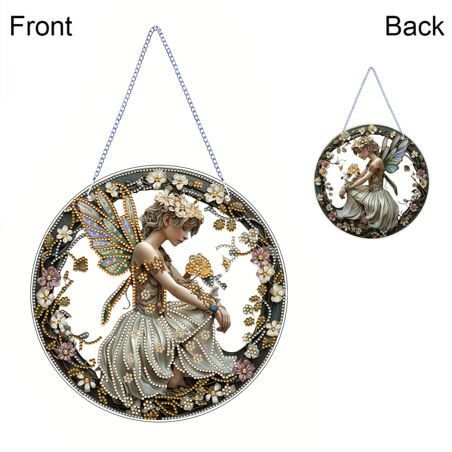 (Upgrade Size)DIY Double Sided Effect Diamond Painting Hanging Pendant Kit (Fairy)