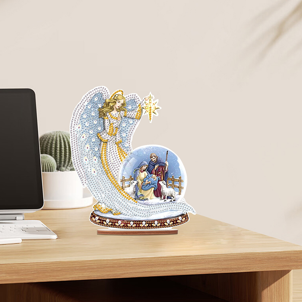 DIY Wooden Jesus Angel Diamonds Painting Desktop Decor for Table Office Decor Kit